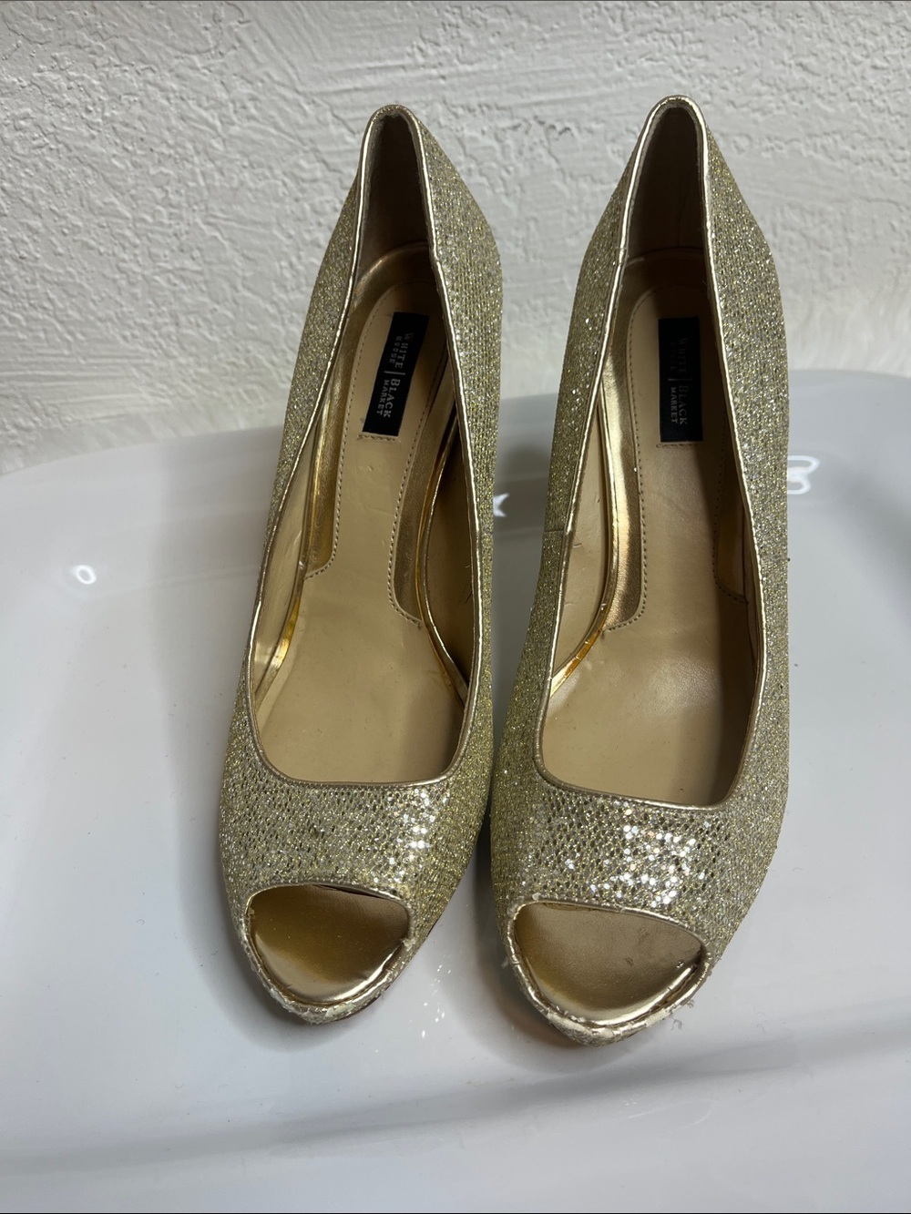 Gold Glitter Peep-Toe Women's Heels